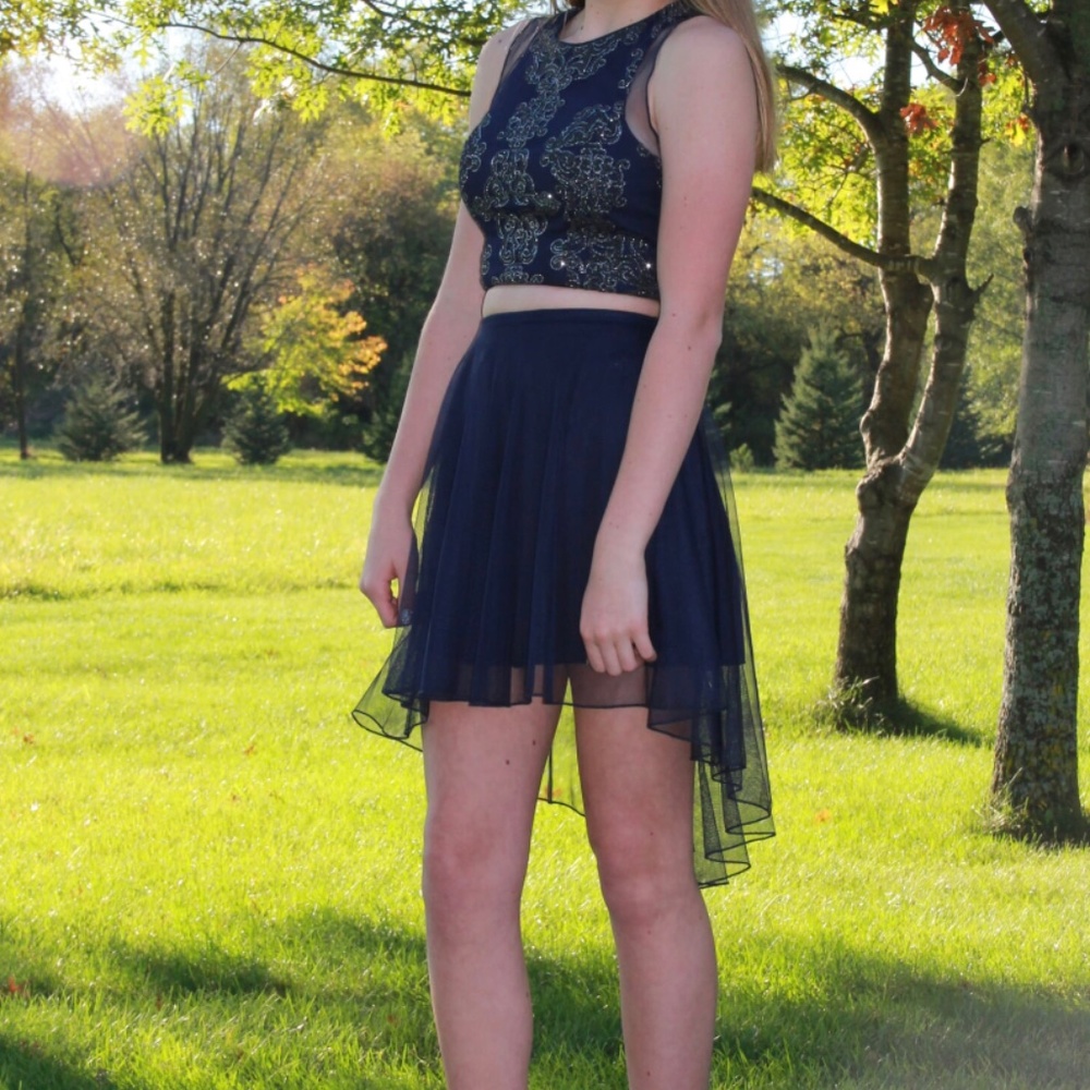 navy blue two-part homecoming dress